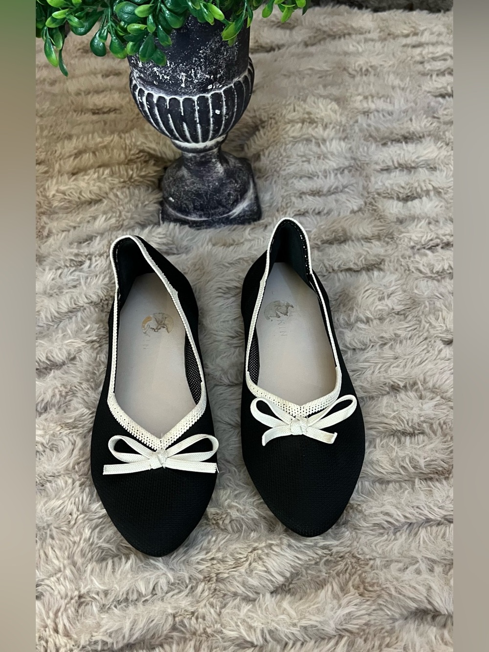Danskin Black Flats with Cream Trim and Bow